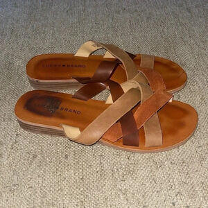 LUCKY Brand Hallisa tan brown criss-cross slide sandals size 7